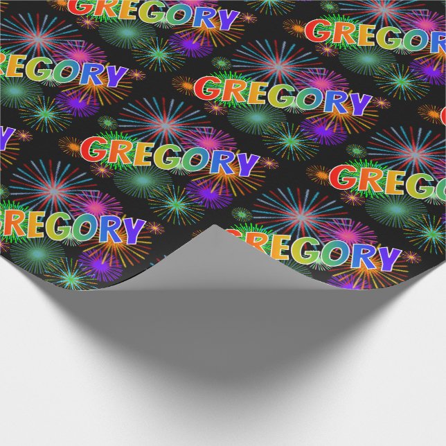 Regnbåge Förnamn "GREGORY" + Fyrverkerier Presentpapper (Hörn)
