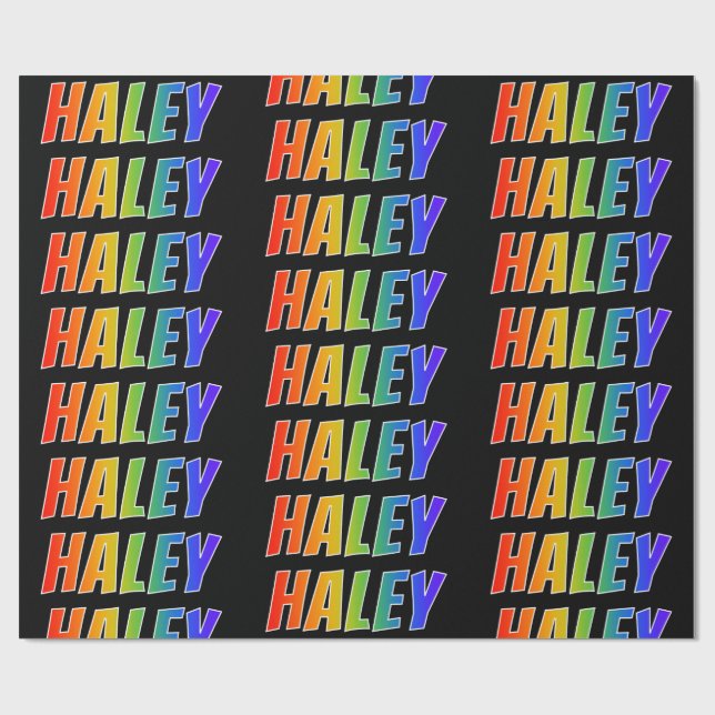 Regnbåge Förnamn "HALEY"; Roligt & färgglatt Presentpapper (Platt)