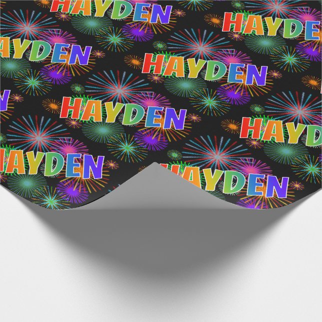 Regnbåge Förnamn "HAYDEN" + Fyrverkerier Presentpapper (Hörn)