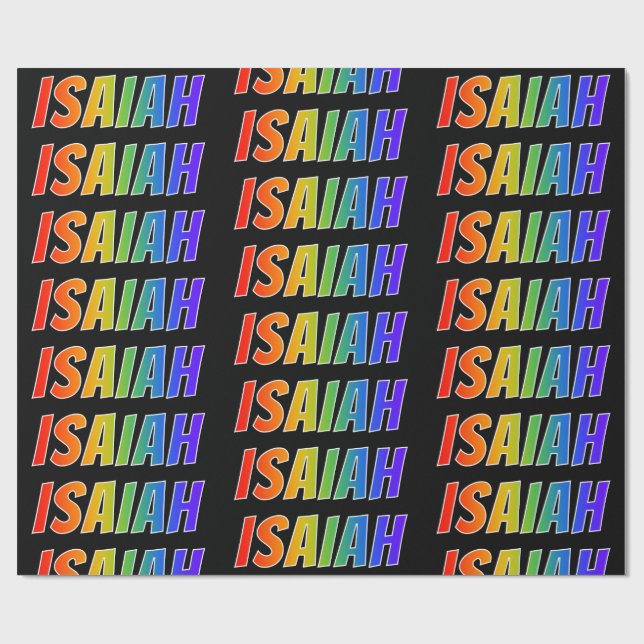 Regnbåge Förnamn "ISAIAH"; Roligt & färgglatt Presentpapper (Platt)
