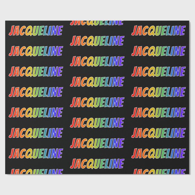 Regnbåge Förnamn "JACQUELINE"; Roligt & färgglatt Presentpapper (Platt)