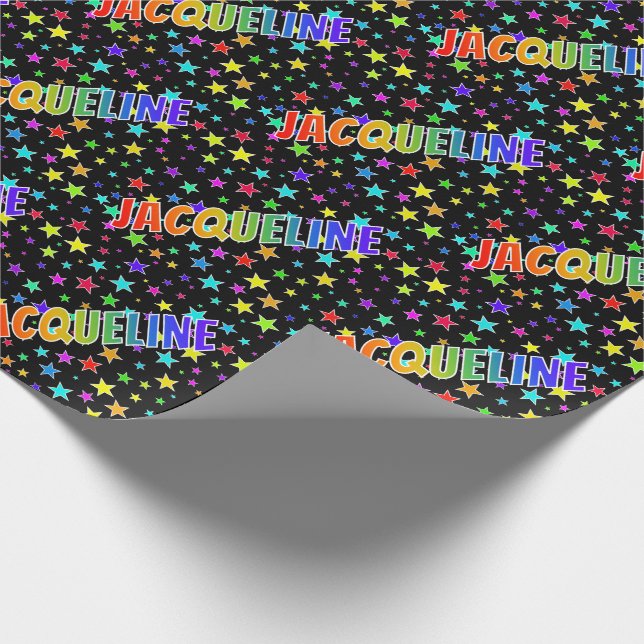 Regnbåge Förnamn "JACQUELINE" + Stjärnor Presentpapper (Hörn)