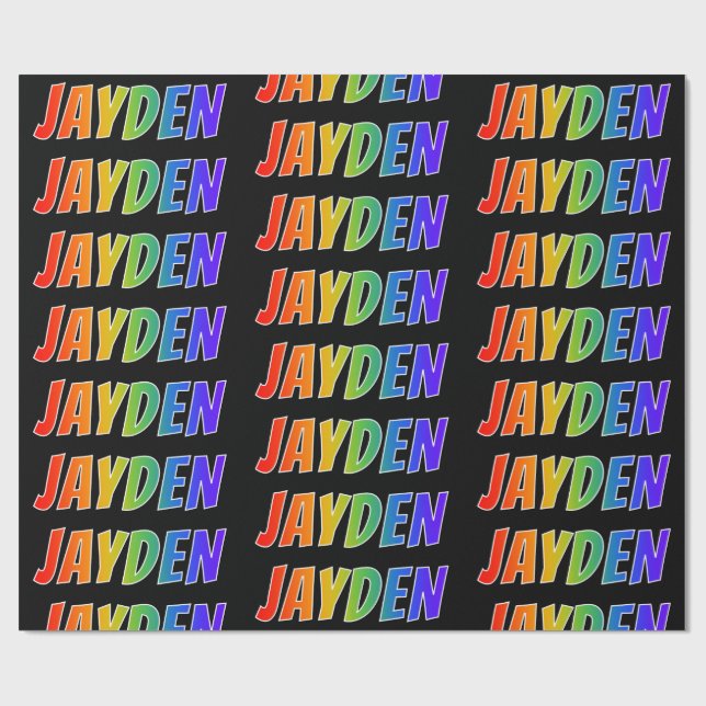 Regnbåge Förnamn "JAYDEN"; Roligt & färgglatt Presentpapper (Platt)
