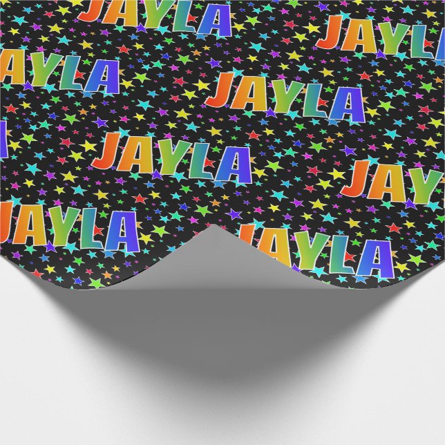Regnbåge Förnamn "JAYLA" + Stjärnor Presentpapper (Hörn)