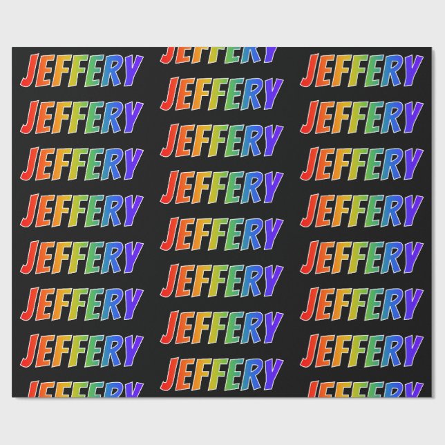 Regnbåge Förnamn "JEFFERY"; Roligt & färgglatt Presentpapper (Platt)