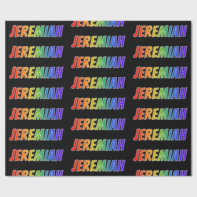 Regnbåge Förnamn "JEREMIAH"; Roligt & färgglatt Presentpapper (Platt)