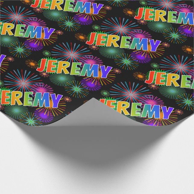 Regnbåge Förnamn "JEREMY" + Fyrverkerier Presentpapper (Hörn)