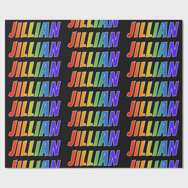 Regnbåge Förnamn "JILLIAN"; Roligt & färgglatt Presentpapper (Platt)