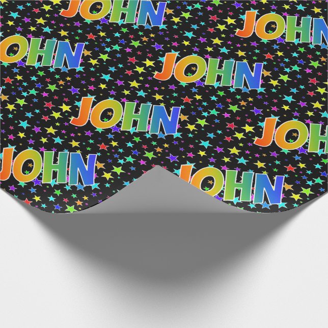 Regnbåge Förnamn "JOHN" + Stjärnor Presentpapper (Hörn)