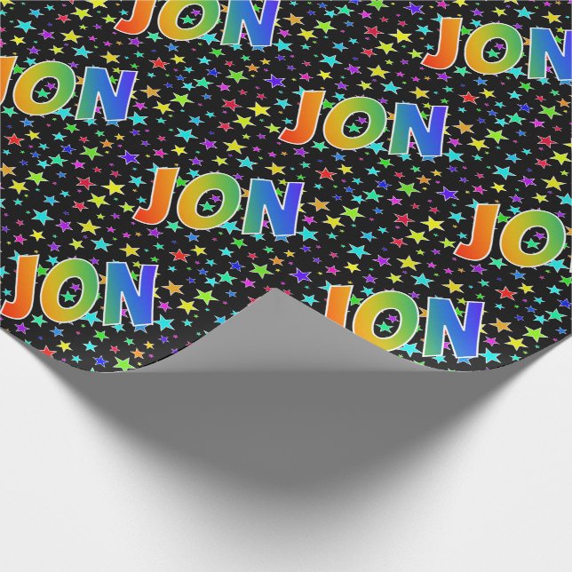 Regnbåge Förnamn "JON" + Stjärnor Presentpapper (Hörn)