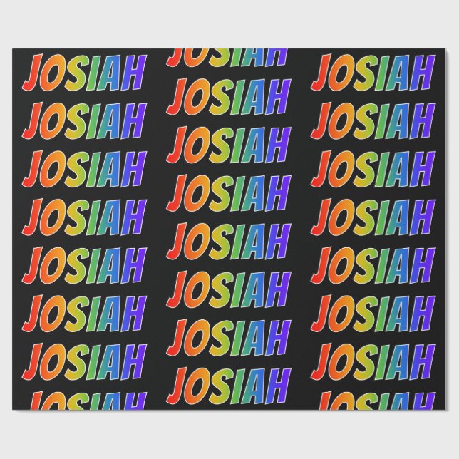 Regnbåge Förnamn "JOSIAH"; Roligt & färgglatt Presentpapper (Platt)