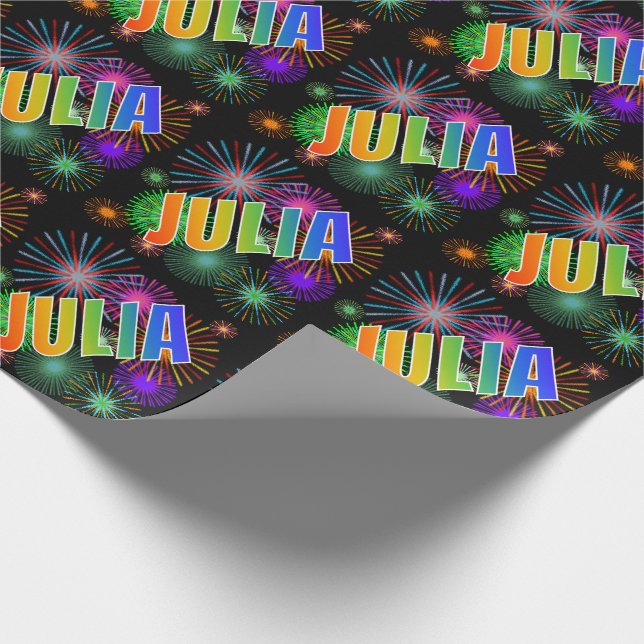 Regnbåge Förnamn "JULIA" + Fyrverkerier Presentpapper (Hörn)