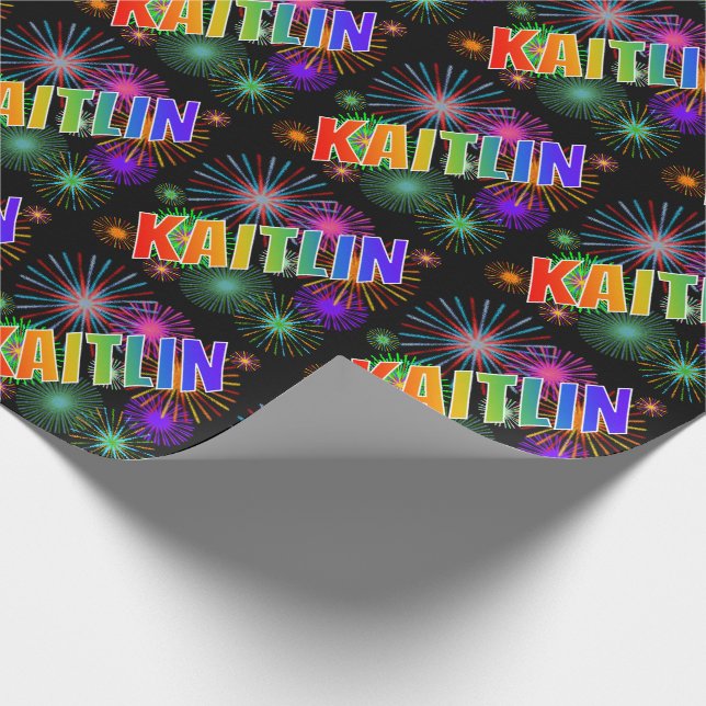Regnbåge Förnamn "KAITLIN" + Fyrverkerier Presentpapper (Hörn)