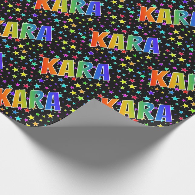 Regnbåge Förnamn "KARA" + Stjärnor Presentpapper (Hörn)
