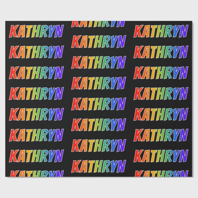 Regnbåge Förnamn "KATHRYN"; Roligt & färgglatt Presentpapper (Platt)