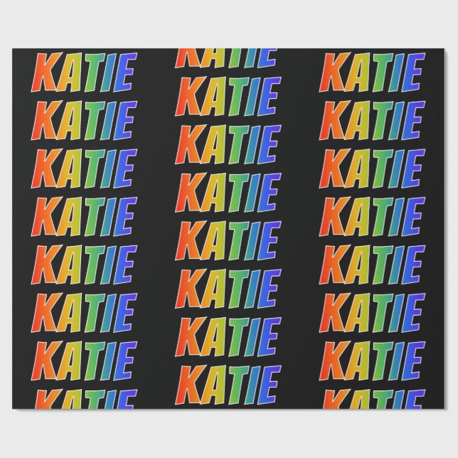 Regnbåge Förnamn "KATIE"; Roligt & färgglatt Presentpapper (Platt)