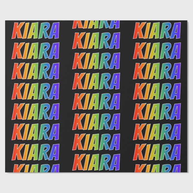 Regnbåge Förnamn "KIARA"; Roligt & färgglatt Presentpapper (Platt)