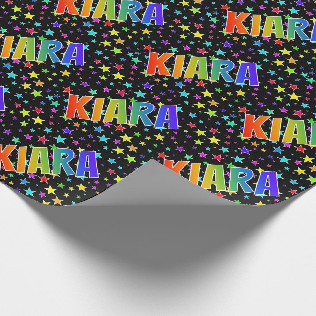 Regnbåge Förnamn "KIARA" + Stjärnor Presentpapper (Hörn)