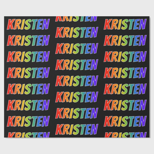 Regnbåge Förnamn "KRISTEN"; Roligt & färgglatt Presentpapper (Platt)