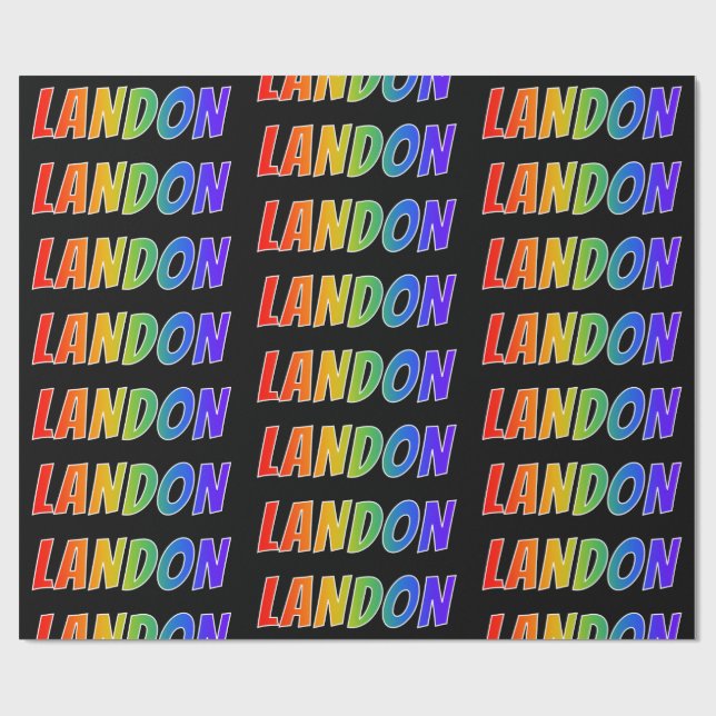 Regnbåge Förnamn "LANDON"; Roligt & färgglatt Presentpapper (Platt)