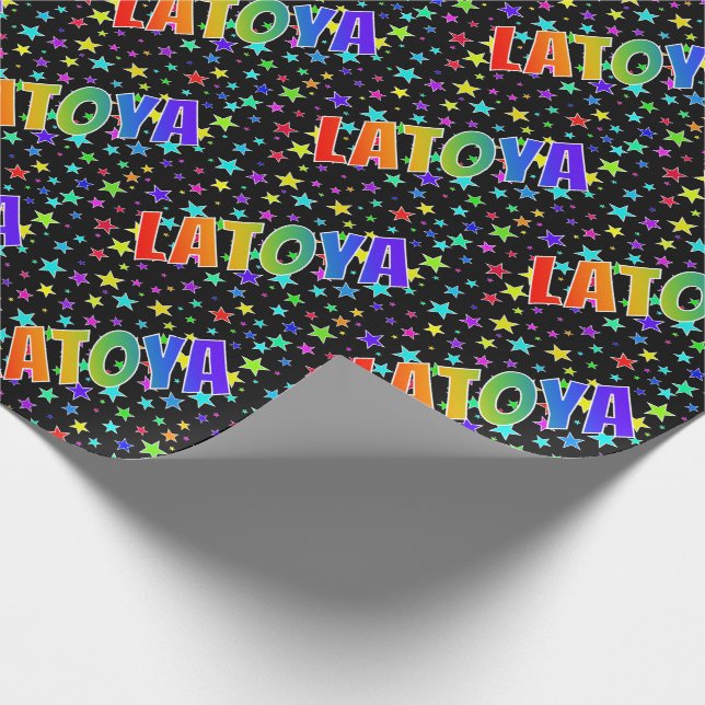 Regnbåge Förnamn "LATOYA" + Stjärnor Presentpapper (Hörn)