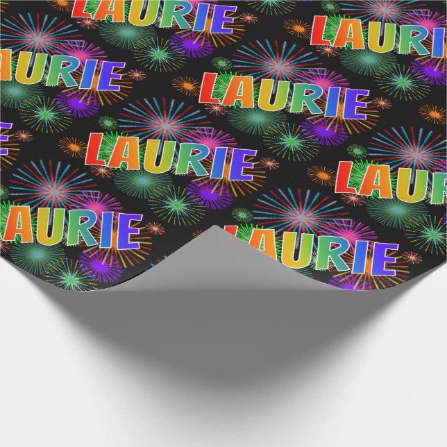 Regnbåge Förnamn "LAURIE" + Fyrverkerier Presentpapper (Hörn)