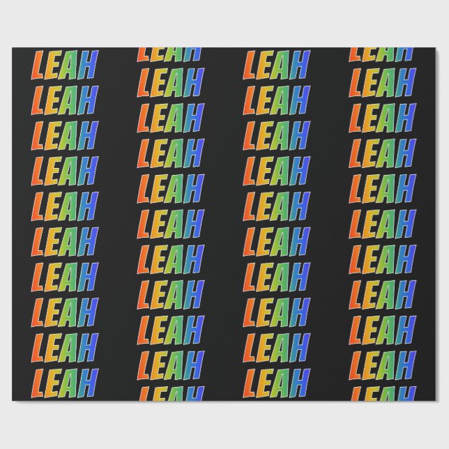 Regnbåge Förnamn "LEAH"; Roligt & färgglatt Presentpapper (Platt)