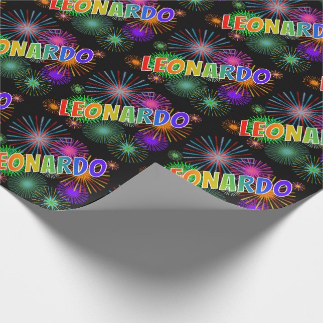Regnbåge Förnamn "LEONARDO" + Fyrverkerier Presentpapper (Hörn)