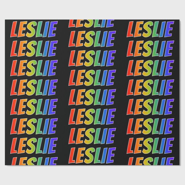 Regnbåge Förnamn "LESLIE"; Roligt & färgglatt Presentpapper (Platt)