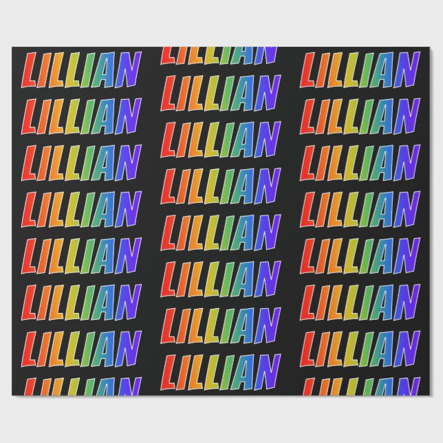Regnbåge Förnamn "LILLIAN"; Roligt & färgglatt Presentpapper (Platt)