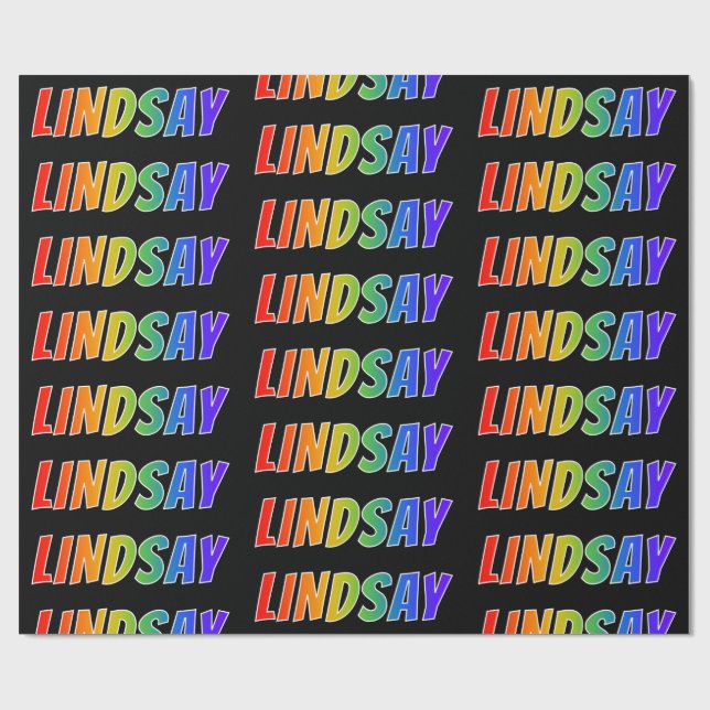 Regnbåge Förnamn "LINDSAY"; Roligt & färgglatt Presentpapper (Platt)