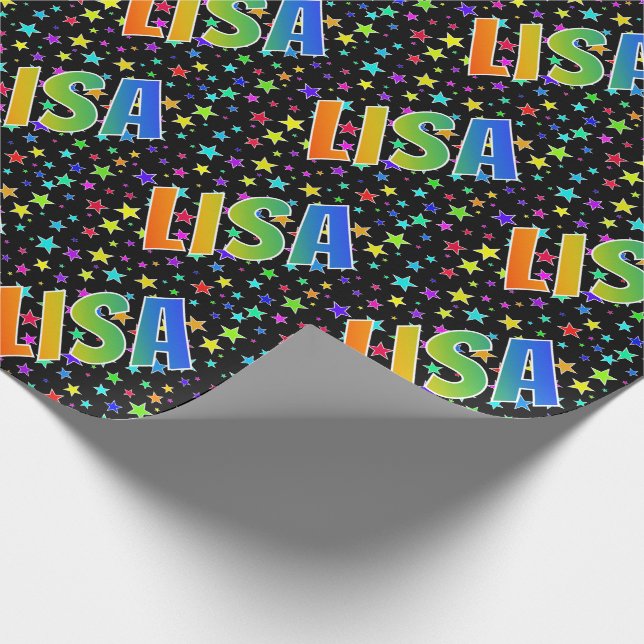 Regnbåge Förnamn "LISA" + Stjärnor Presentpapper (Hörn)
