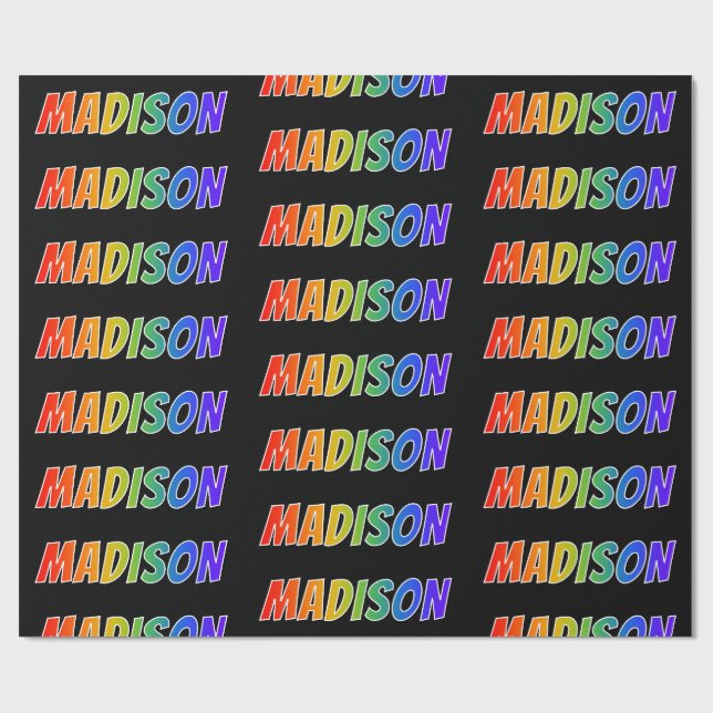 Regnbåge Förnamn "MADISON"; Roligt & färgglatt Presentpapper (Platt)