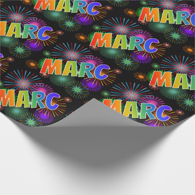 Regnbåge Förnamn "MARC" + Fyrverkerier Presentpapper (Hörn)