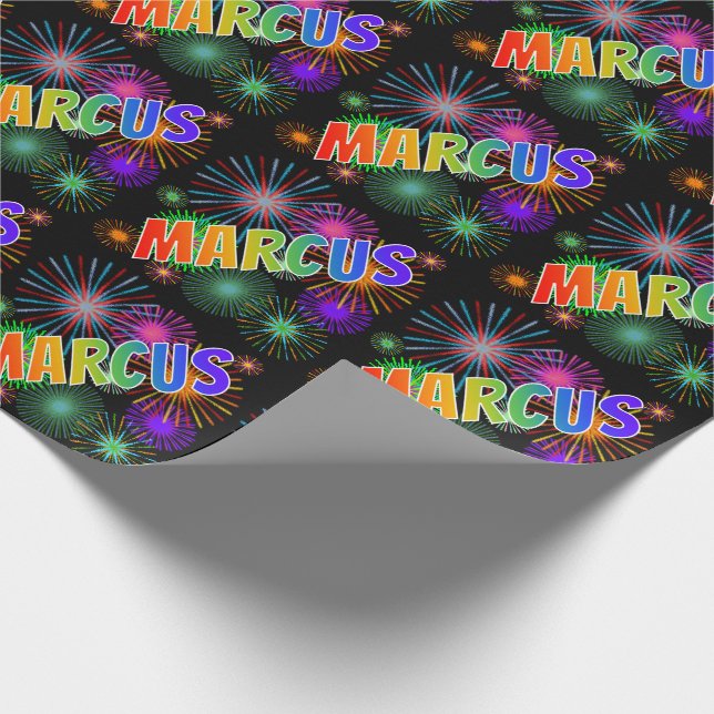 Regnbåge Förnamn "MARCUS" + Fyrverkerier Presentpapper (Hörn)