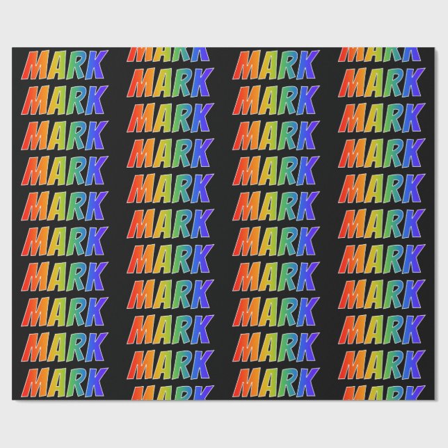 Regnbåge Förnamn "MARK"; Roligt & färgglatt Presentpapper (Platt)