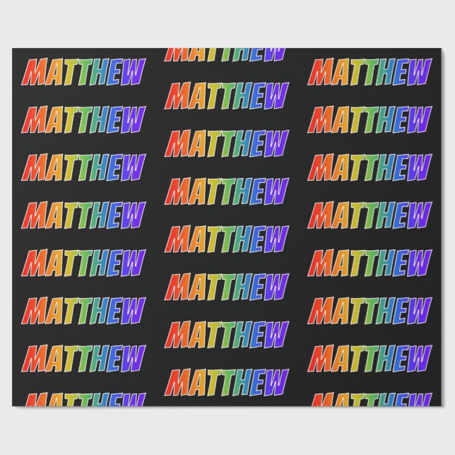 Regnbåge Förnamn "MATTHEW"; Roligt & Färgglatt Presentpapper (Platt)