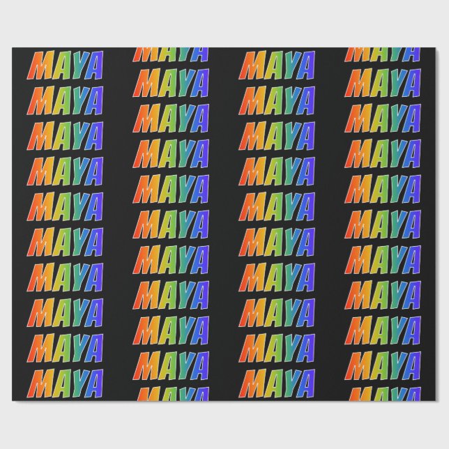 Regnbåge Förnamn "MAYA"; Roligt & färgglatt Presentpapper (Platt)