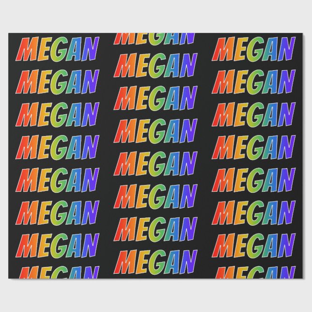 Regnbåge Förnamn "MEGAN"; Roligt & färgglatt Presentpapper (Platt)