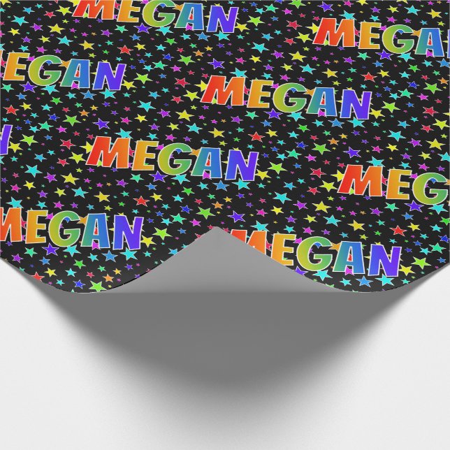 Regnbåge Förnamn "MEGAN" + Stjärnor Presentpapper (Hörn)