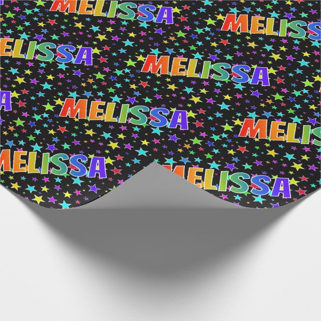 Regnbåge Förnamn "MELISSA" + Stjärnor Presentpapper (Hörn)