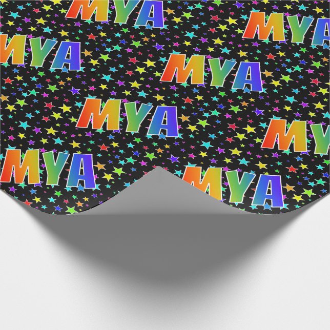 Regnbåge Förnamn "MYA" + Stjärnor Presentpapper (Hörn)