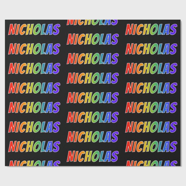 Regnbåge Förnamn "NICHOLAS"; Roligt & färgglatt Presentpapper (Platt)