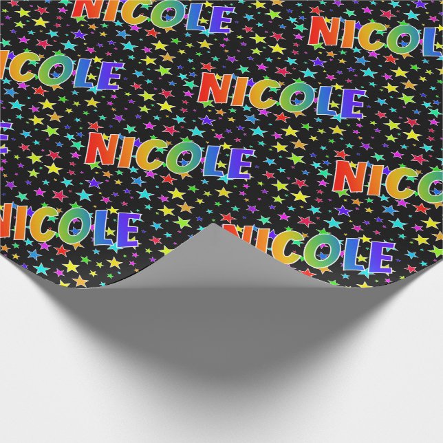 Regnbåge Förnamn "NICOLE" + Stjärnor Presentpapper (Hörn)