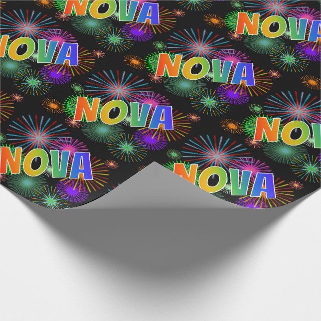 Regnbåge Förnamn "NOVA" + Fyrverkerier Presentpapper (Hörn)
