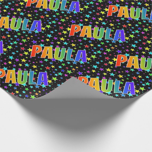 Regnbåge Förnamn "PAULA" + Stjärnor Presentpapper (Hörn)