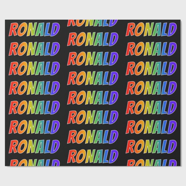 Regnbåge Förnamn "RONALD"; Rolig & färgrik Presentpapper (Platt)