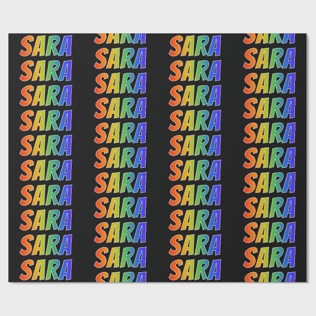 Regnbåge Förnamn "SARA"; Roligt & färgglatt Presentpapper (Platt)