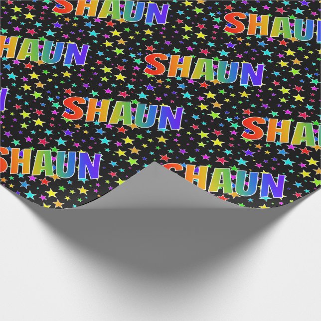 Regnbåge Förnamn "SHAUN" + Stjärnor Presentpapper (Hörn)