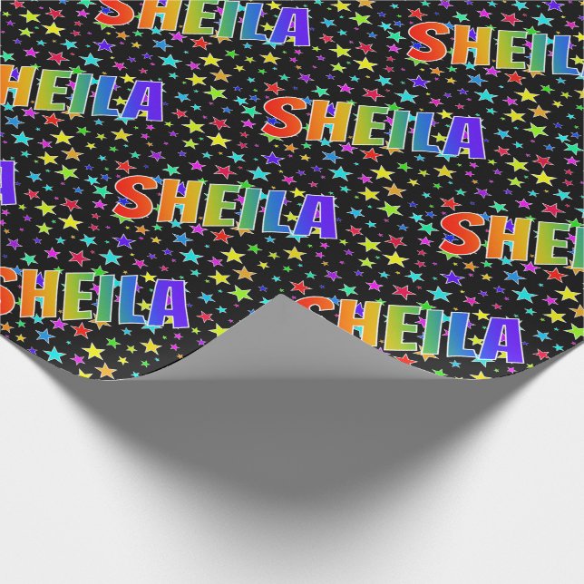 Regnbåge Förnamn "SHEILA" + Stjärnor Presentpapper (Hörn)